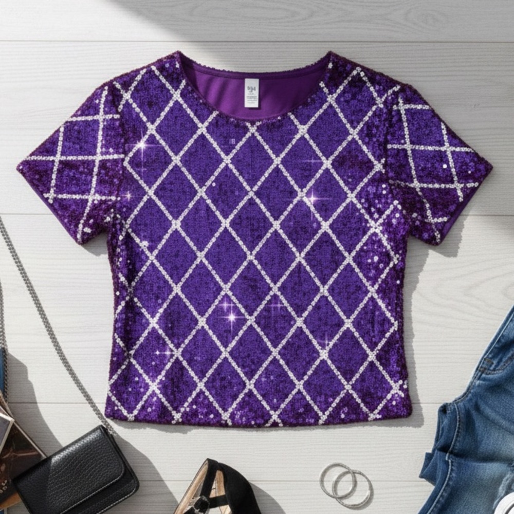 Girls Purple Sequin Tee
